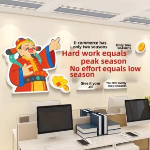 企业文化墙办公室装修氛围布局电子商务公司员工激励标语背景墙贴