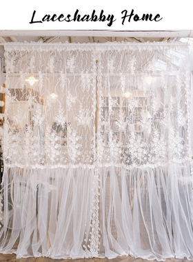 LEH新款欧式奢华立体绣珍珠蕾丝百褶白色窗纱窗帘纱帘