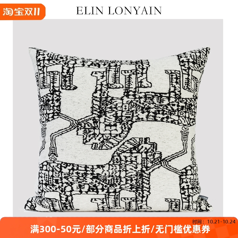 珑衍家居法式中古白色绒面绣线豹子靠垫抱枕样板房客厅沙发方枕