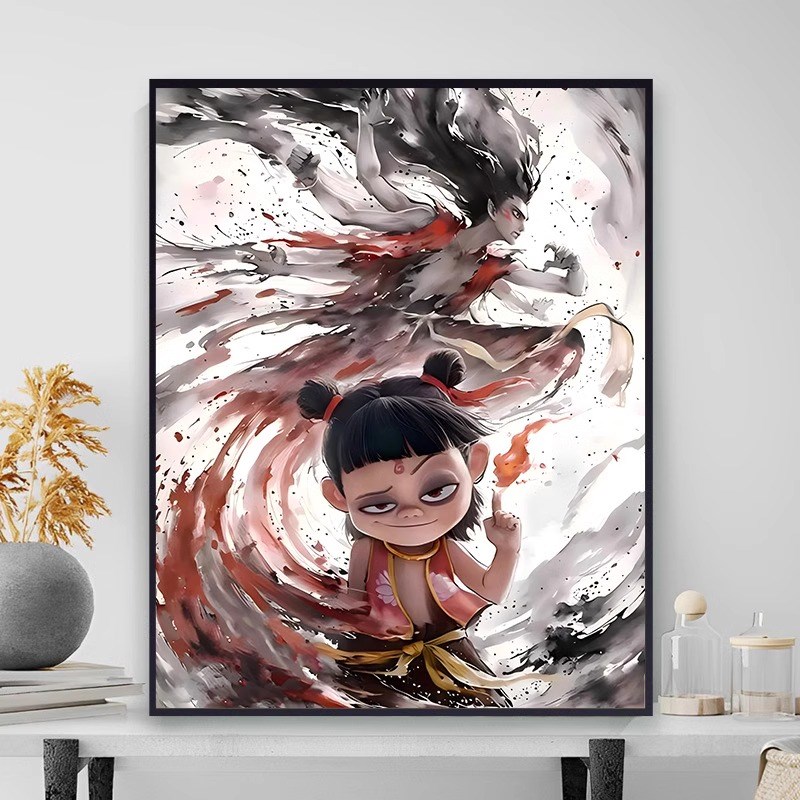哪吒数字油画儿童手工diy丙烯画材料手工填色画装饰画手绘油彩画图片
