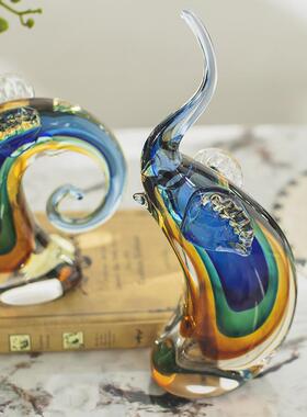 大象摆件轻奢现代高档琉璃吉象高升象摆件酒柜玄关家居乔迁礼