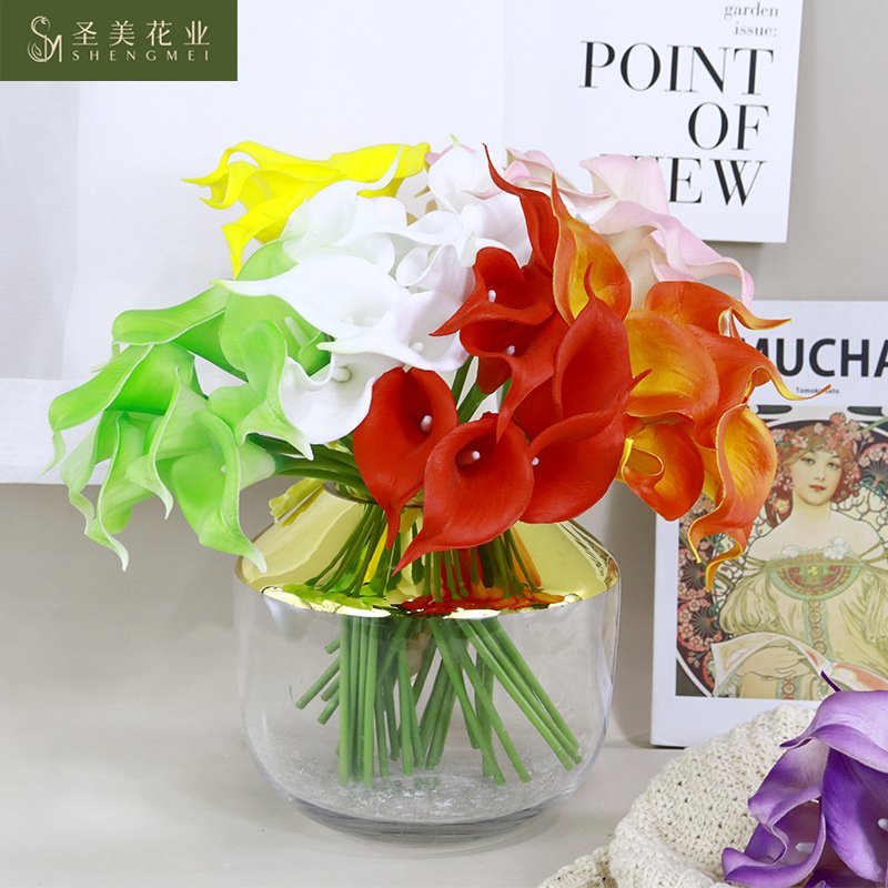 仿真花 8支PU迷你马蹄莲餐桌装饰花白色仿真马蹄莲亚马逊外贸