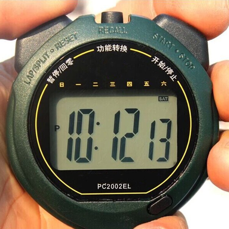 天福牌秒表PC2002EL防水夜光计时器 田径单排双道秒表军绿色表