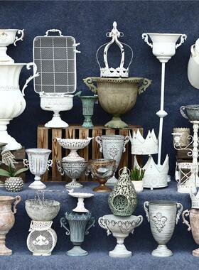 欧美覆古花瓶，花具，阳台，植物装饰，古董，旧铁质奖杯，花盆，