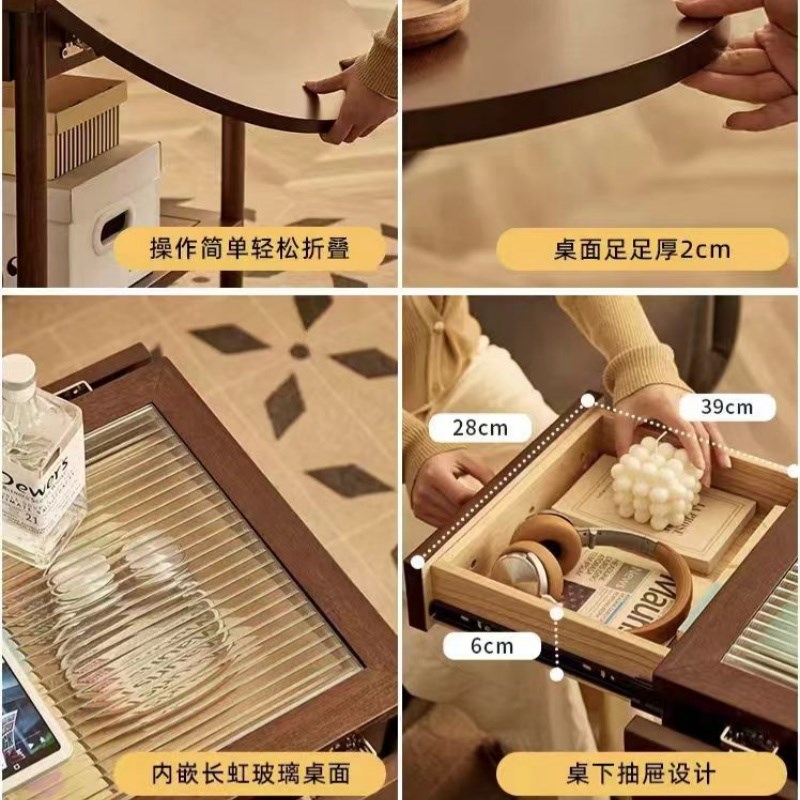 移动茶几小桌子沙发边几可移动小户型折叠餐桌迷你桌子轻奢高级感