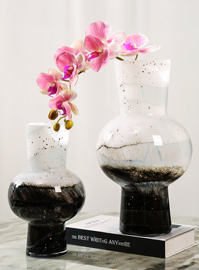 新中式水墨黑白渐层洒金艺术琉璃花瓶客厅样板间玄关花器插花摆件