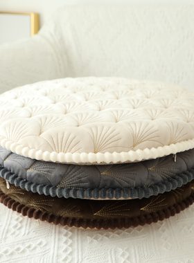 加厚记忆棉坐垫圆形灰色简约现代纯色秋冬座垫毛绒保暖椅垫可拆洗