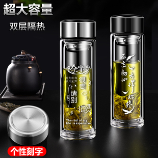 双层大容量玻璃杯隔热水杯泡茶杯车载便携喝水男透明家用加厚杯子
