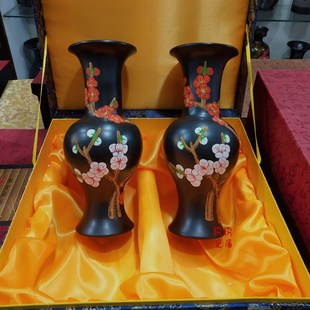 饰品复古现代工艺品 黑陶花瓶摆件陶瓷手工绘画花瓶中国风家居装