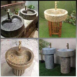 老石磨石盆洗手盆拖把池旧石器石头盆鱼缸磨盘茶盘拖布池复古石槽