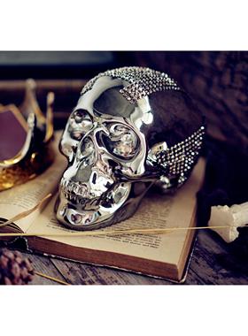 外贸铆钉骷髅摆件头骨储蓄罐万圣节个性橱窗酒吧陈列装饰拍摄道具