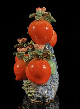 寿桃陶瓷摆件家居客厅玄关新中式创意装饰品新居乔迁长辈生日送礼