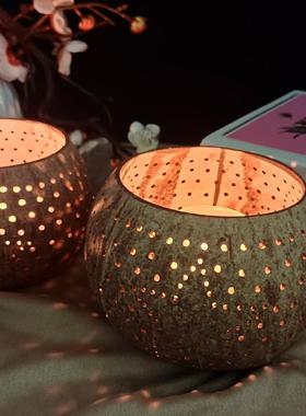 椰子壳烛台风灯马灯复古烛光晚餐镂空椰子壳特色复古光影烛台摆件