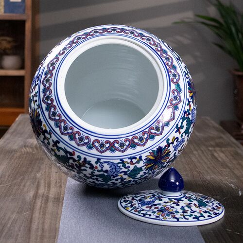 景德镇陶瓷仿古米缸油缸茶叶罐10/20/30斤防潮家用密封带盖储物罐