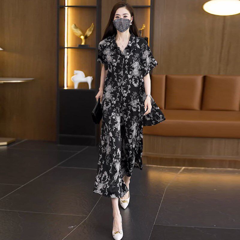 胖MM时尚套装女2025年夏季新款大码女装宽松显廋衬衫+裤子两件套