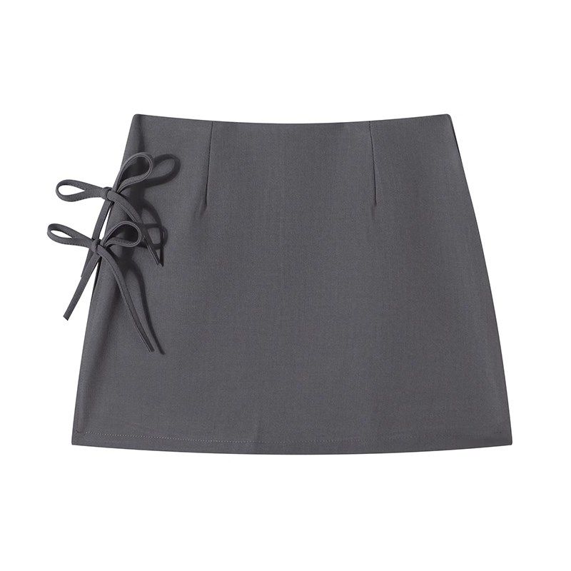 灰色蝴蝶结半身裙女夏季小个子防走光a字裙裤设计感西装包臀短裙