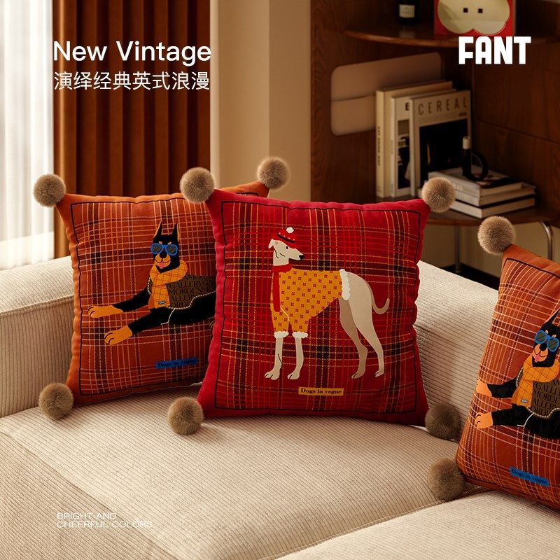 克利弗中古风圣诞新年客厅沙发抱枕轻奢2024新款高级感靠垫枕芯套