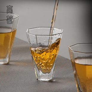 日式 玻璃茶杯小杯功夫茶主人杯单杯六角品茗杯闻香杯透明红茶杯子