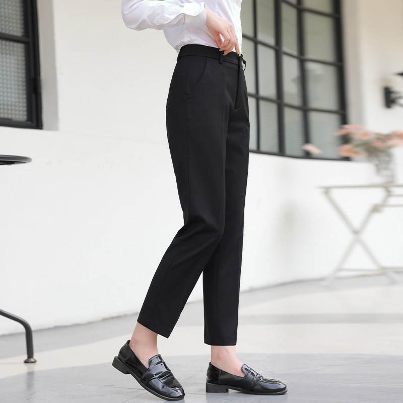 灰色西装裤女八九分窄版直筒宽松中腰休闲正装裤商务面试职业西裤