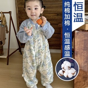 冬季宝宝睡袋纯棉夹棉加厚连体衣婴幼儿a类睡衣防踢被0-3岁家居服