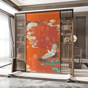 新中式屏风隔断客厅进门卧室遮挡家用可移动乔其纱座屏中国红仙鹤
