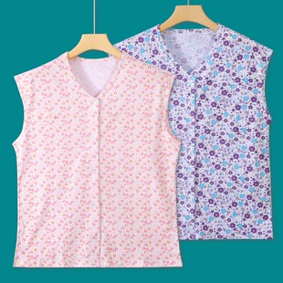 汗衫 纯棉系扣背心女中老年人大码 宽松全棉碎花居家坎袖 夏薄款 开衫