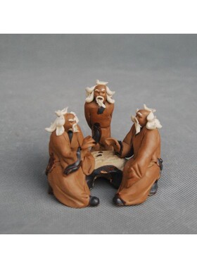 山水盆景鱼缸造景彩色陶瓷休闲公三人二人下棋公小摆件书房饰品