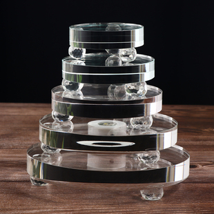 水晶底座托不发光圆形桌面摆件琉璃佛像舍利塔佛塔底座八吉祥图案