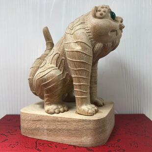香樟木桧木雕刻虎爷将军虎神实木摆件家居玄关寺庙供奉装饰工艺品