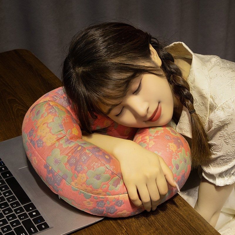 三层纱提花护颈枕旅行便携枕头午休办公室护脖子午睡脖枕飞机颈椎,床上用品,U型枕/便携枕,淘宝优惠券,粉丝福利购,淘宝优惠卷