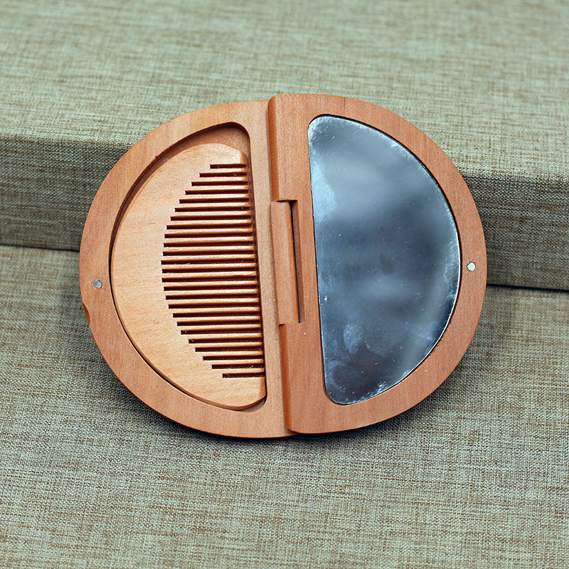 新款木质半月形折叠小镜子 便携式女士带梳子套装镜工艺礼品包邮,家庭/个人清洁工具,随身化妆镜,淘宝优惠券,粉丝福利购,淘宝优惠卷