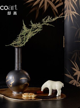 邸高家居 新中式台面陈设宋式美学花瓶摆件客厅茶几软装托盘套装