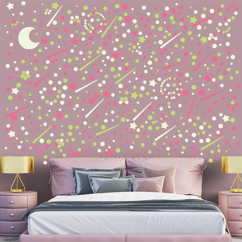 月亮星星圆点夜光墙贴儿童房墙面自粘贴纸 DIY创意荧光宿舍发光贴,家居饰品,软装墙贴,淘宝优惠券,粉丝福利购,淘宝优惠卷