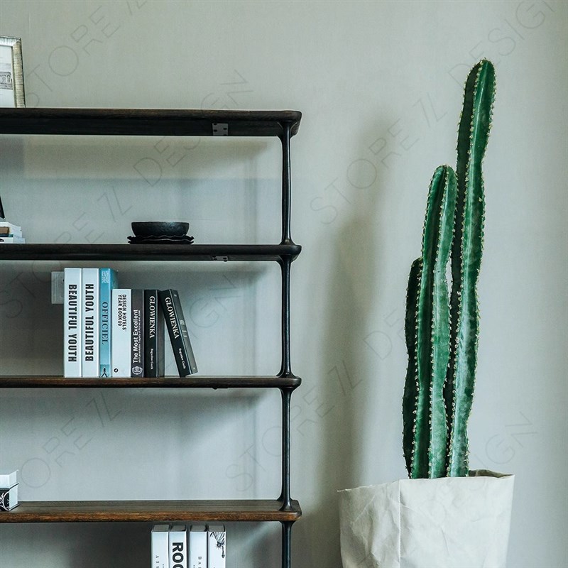 北欧表情橡木实木家具四层工业风简约书架复古铁艺落地陈列架展示