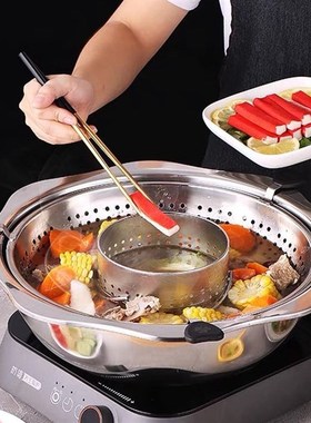旋转式可升降火锅家用网红不锈钢火锅盆子母鸳鸯锅电磁炉专用锅