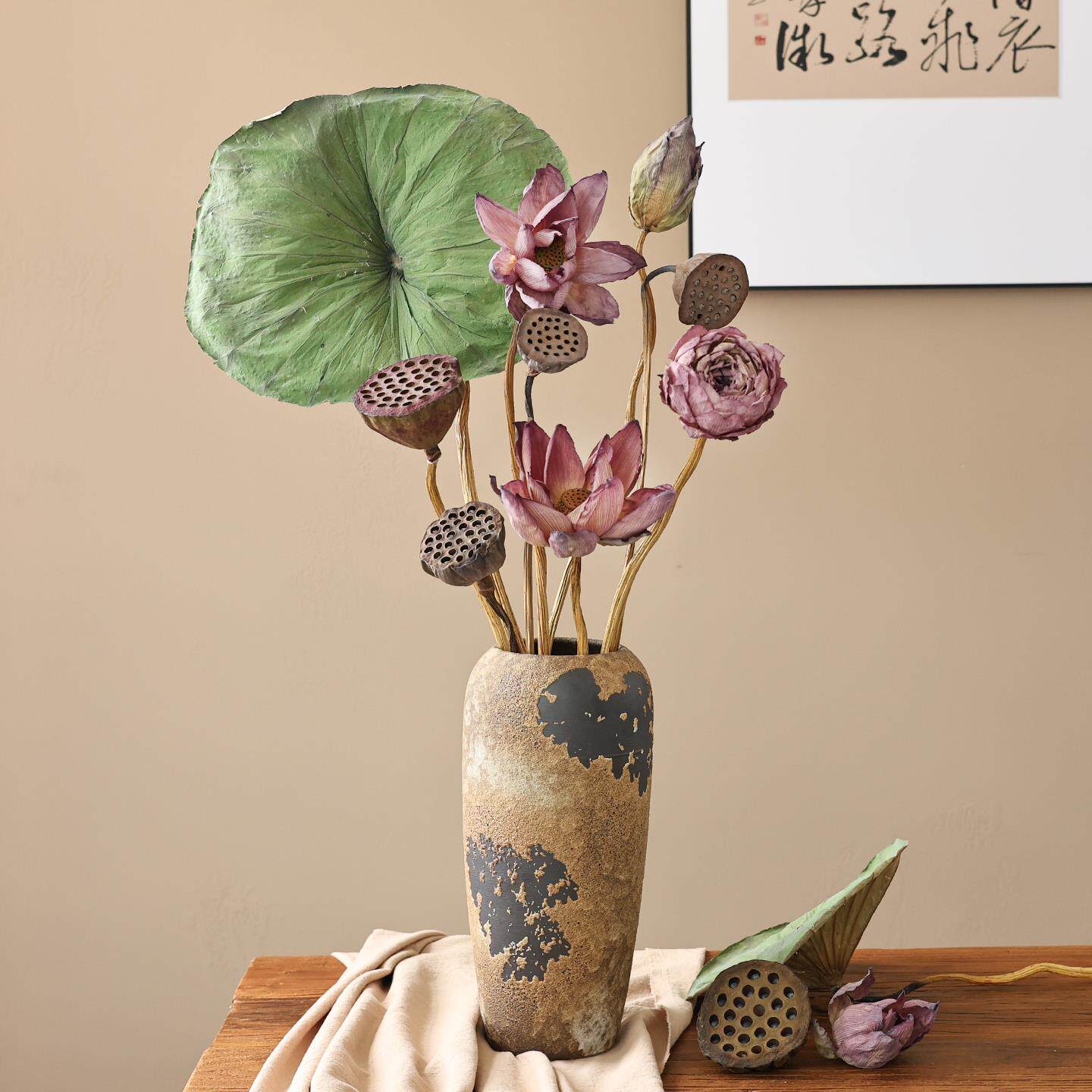 天然莲蓬荷花干花花束客厅摆设永生花高级感风干真花茶室禅意摆件