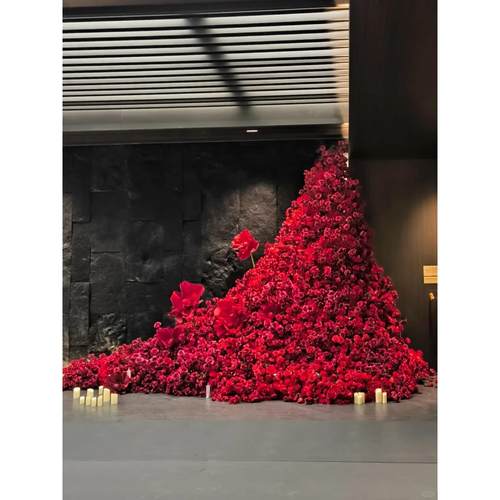 网红仿真玫瑰花瀑布墙仿真花墙假花婚礼婚庆商场打卡花材引流装饰