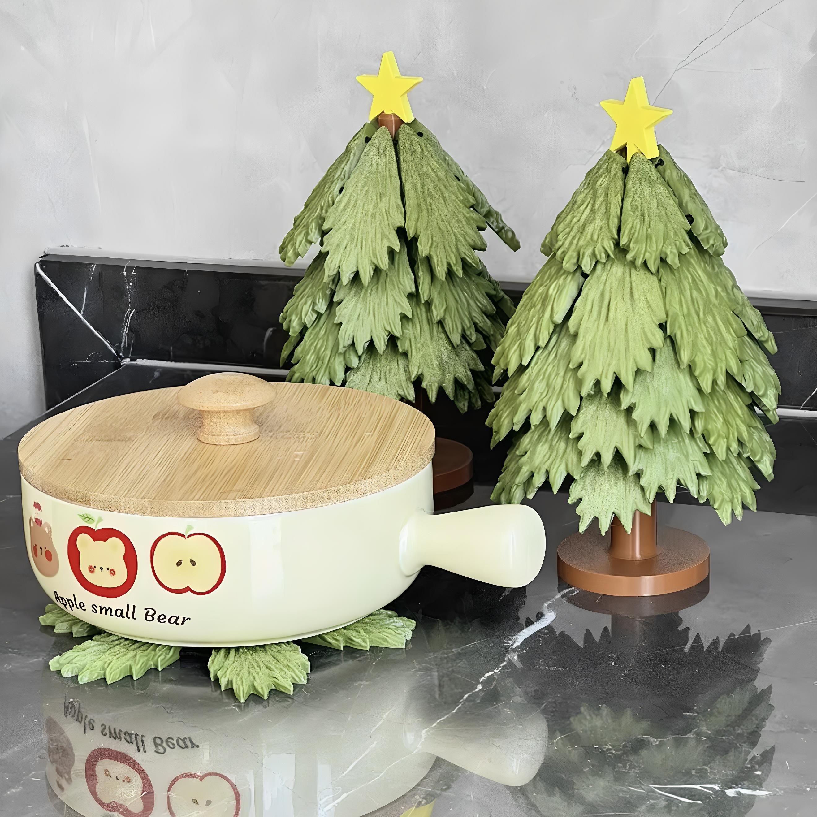 耶诞树隔热垫可伸缩杯垫3d打印家用可折叠餐垫防烫垫常青树锅碗垫