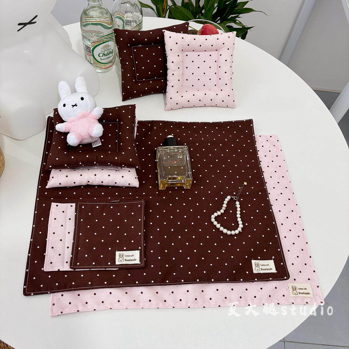 古早味粉棕色板栗色波点软萌手作圆点桌垫杯垫餐垫装饰垫韩系ins