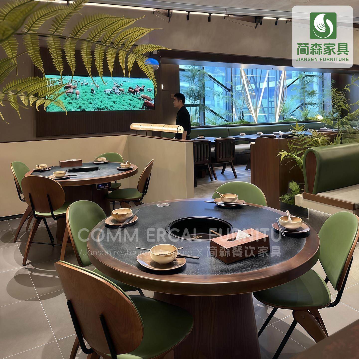 火锅餐桌面馆饭店电磁炉串串一体无烟烤肉桌商用桌椅沙发卡座定制