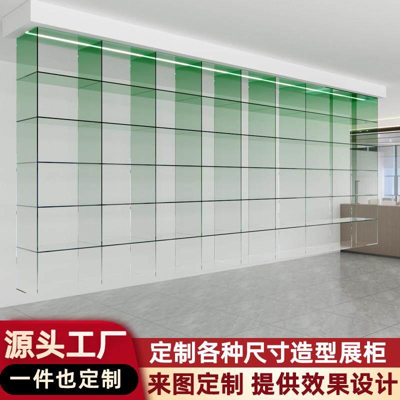 直销渐变色亚克力展示柜悬空吊柜墙上展示架货架带灯发光置物架