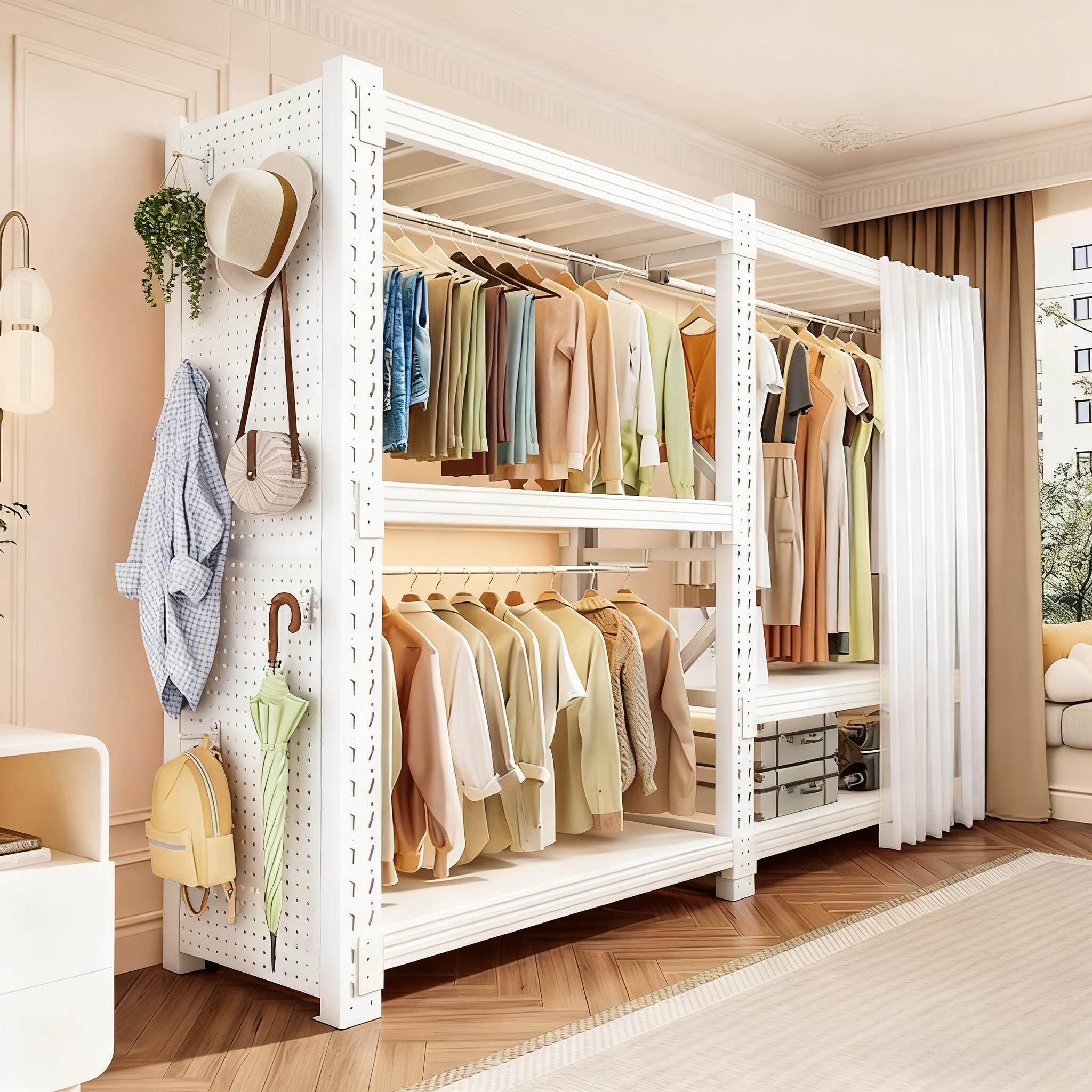 货架衣柜角钢挂衣架租房家用开放式卧室收纳简易衣橱组装落地架子