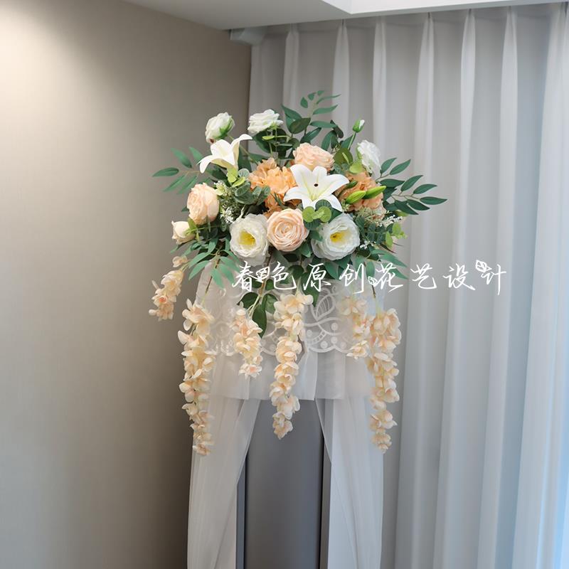 空调柜机冰箱顶上的装饰品摆件斗柜公司前台迎宾台下垂桌摆仿真花