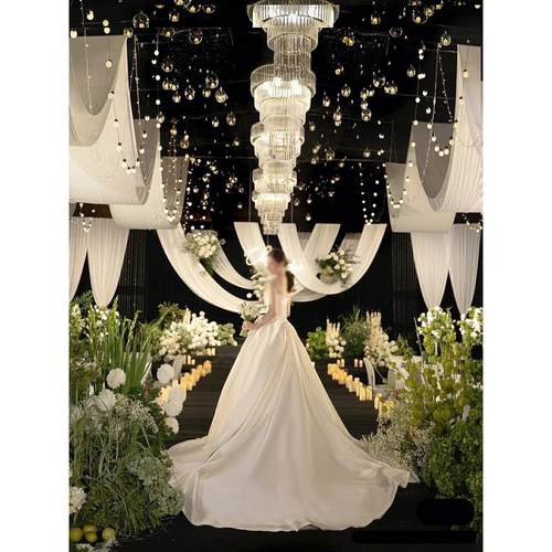 婚庆布幔韩式弹力布吊顶牛奶丝酒店舞台纱幔装饰品婚礼堂布置道具