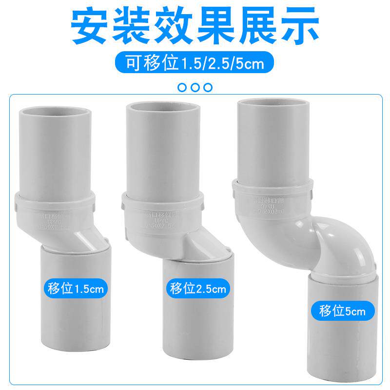 PVC偏置直接50地漏偏心移位器75 110下水管马桶移位接头配件2.5cm