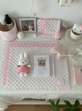 henceforth粉色系缎面波点绗缝菱格桌垫杯垫装饰背景ins少女心