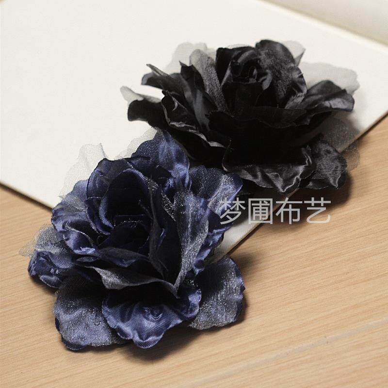 黑色深蓝大花 绢布雪纱草帽装饰头饰DIY手工布艺度假婚礼 11厘米