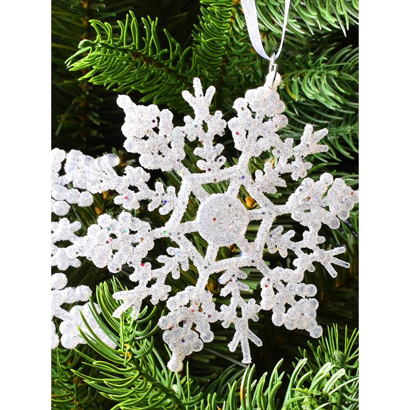 圣诞树挂件圣诞橱窗雪花吊饰10/12/15CM白色和银色闪粉散装雪花片