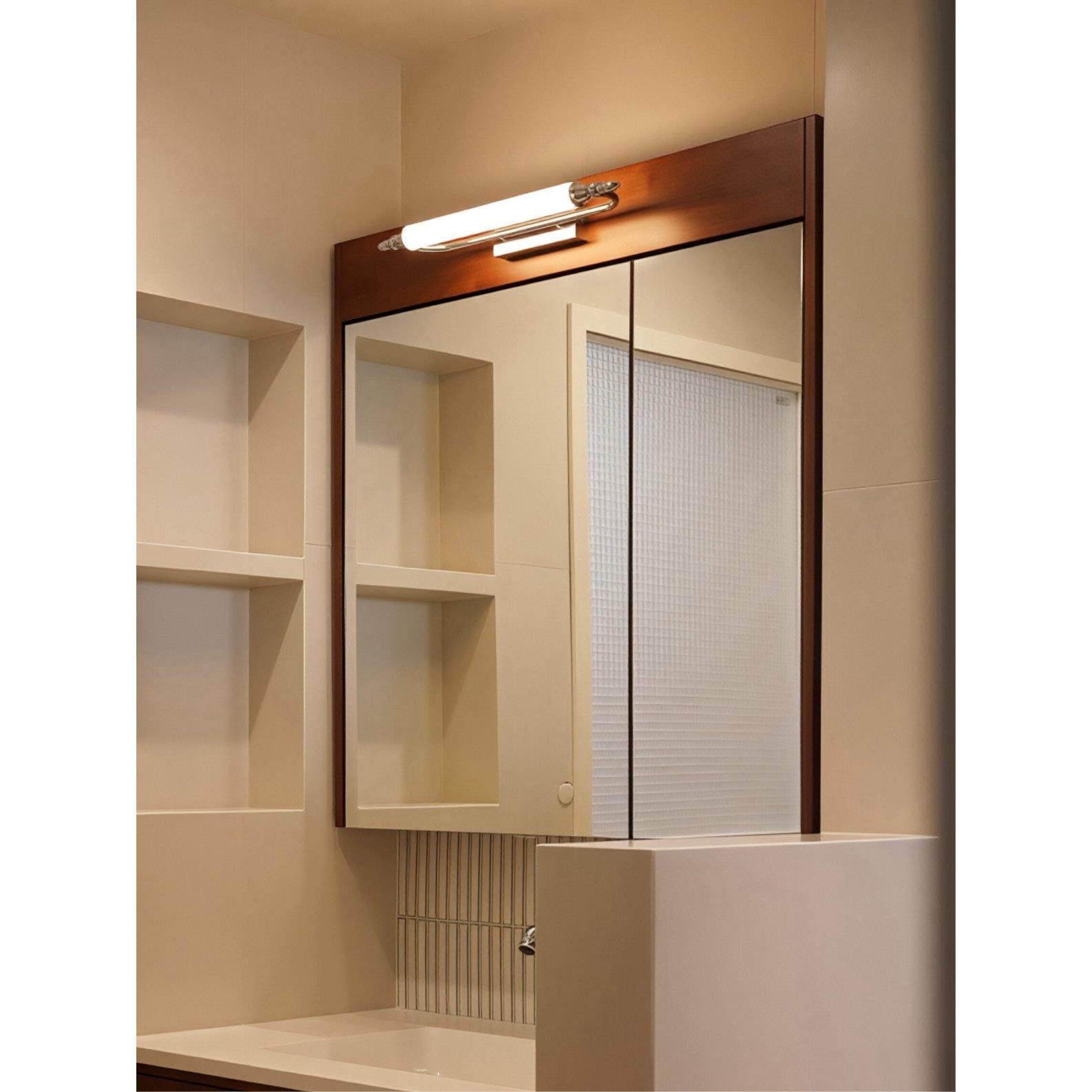 定制实木中古风镜前灯镜柜卫生间浴室镜柜现代中式收纳柜镜箱胡桃