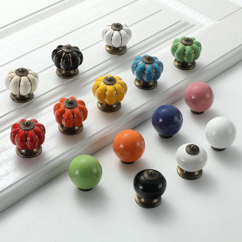 欧式田园儿童南瓜陶瓷单孔拉手抽屉整体橱柜衣柜鞋柜门把手手工创